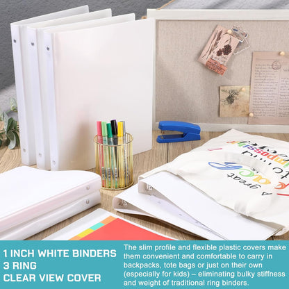 Fulmoon 12 Pcs Economy View 3 Ring Plastic Binder 12.2 x 9.8 Inch Plastic Round Ring Binders with Pockets Notebinder for Meetings for Home, Office, School(White, 1/2 Inch)