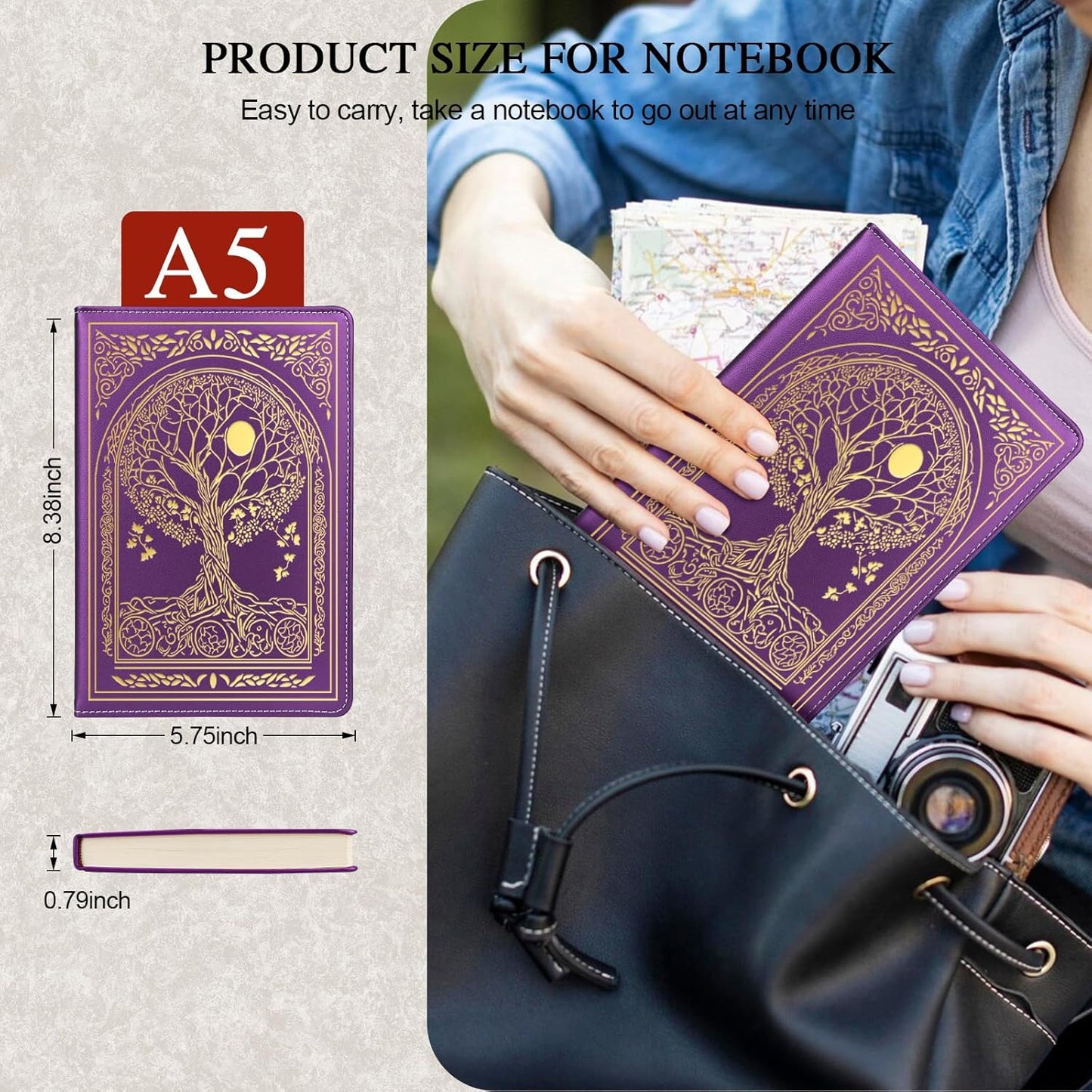 Journal for Women,A5 Hardcover Leather Journal - 200 Pages Premium Paper Notebook, Tree Journal Notebook for School, Work (Tree Pink)