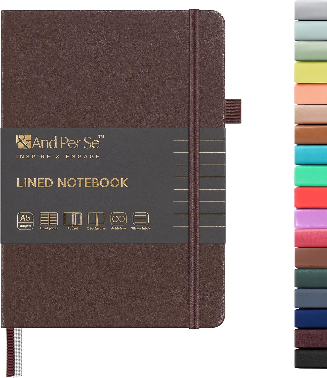 &And Per Se Lined Journal Notebook, 160 Pages, A5 5.7 x 8 inches College Ruled Thick Paper Notebook Journals for Writing, Hardcover Notebooks for Women Men Office School (1 Pack, Green) - Colors B