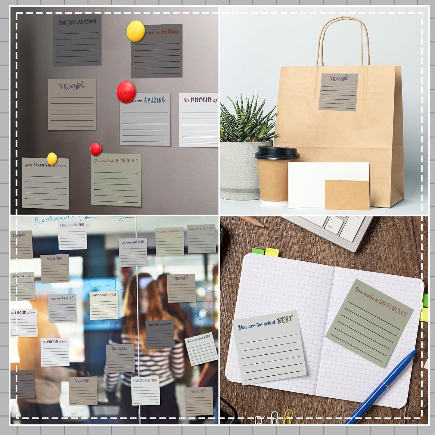 Yinder 48 Pcs Inspirational Sticky Notes Cute Motivational Sticky Notes Pad End of Year Employee Appreciation Gifts Bulk for Teacher Nurse Coworkers Office Supplies 3 x 3'' (Thank You,Dark Color)