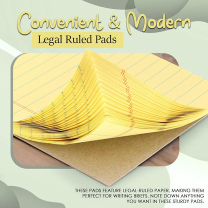 Yellow Legal Notepads 5x8, Pack of 6 - legal Ruled Writing Pad. Perforated Edge. Canary Yellow, Universal, Junior Size, 50 sheets per Pad. By Enday