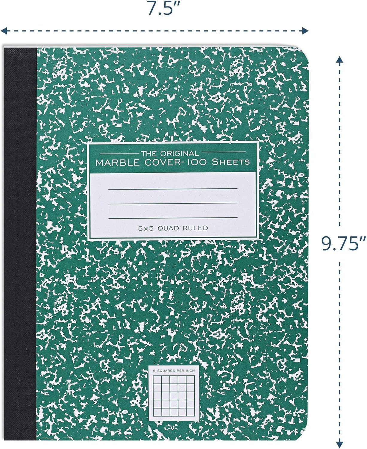 ROARING SPRING Hard Cover Composition Notebook, Green Marble Comp Book, 9.75″ x 7.5″, 5x5 Grid Graph Ruled, 100 Sheets (200 Pages), Made in USA