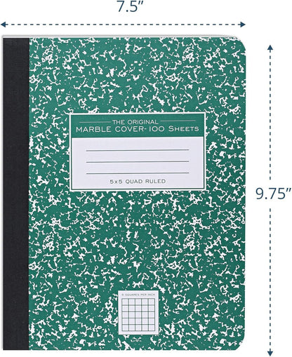 ROARING SPRING Hard Cover Composition Notebook, Green Marble Comp Book, 9.75″ x 7.5″, 5x5 Grid Graph Ruled, 100 Sheets (200 Pages), Made in USA