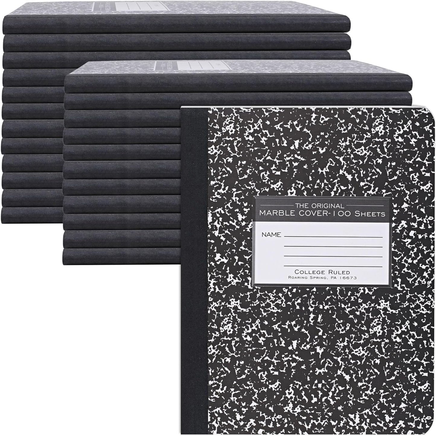 ROARING SPRING Hard Cover Composition Notebook, 4 Pack, Blue Marble Comp Book, 9.75″ x 7.5″, Unruled Blank Paper, 100 Sheets (200 Pages), Made in USA
