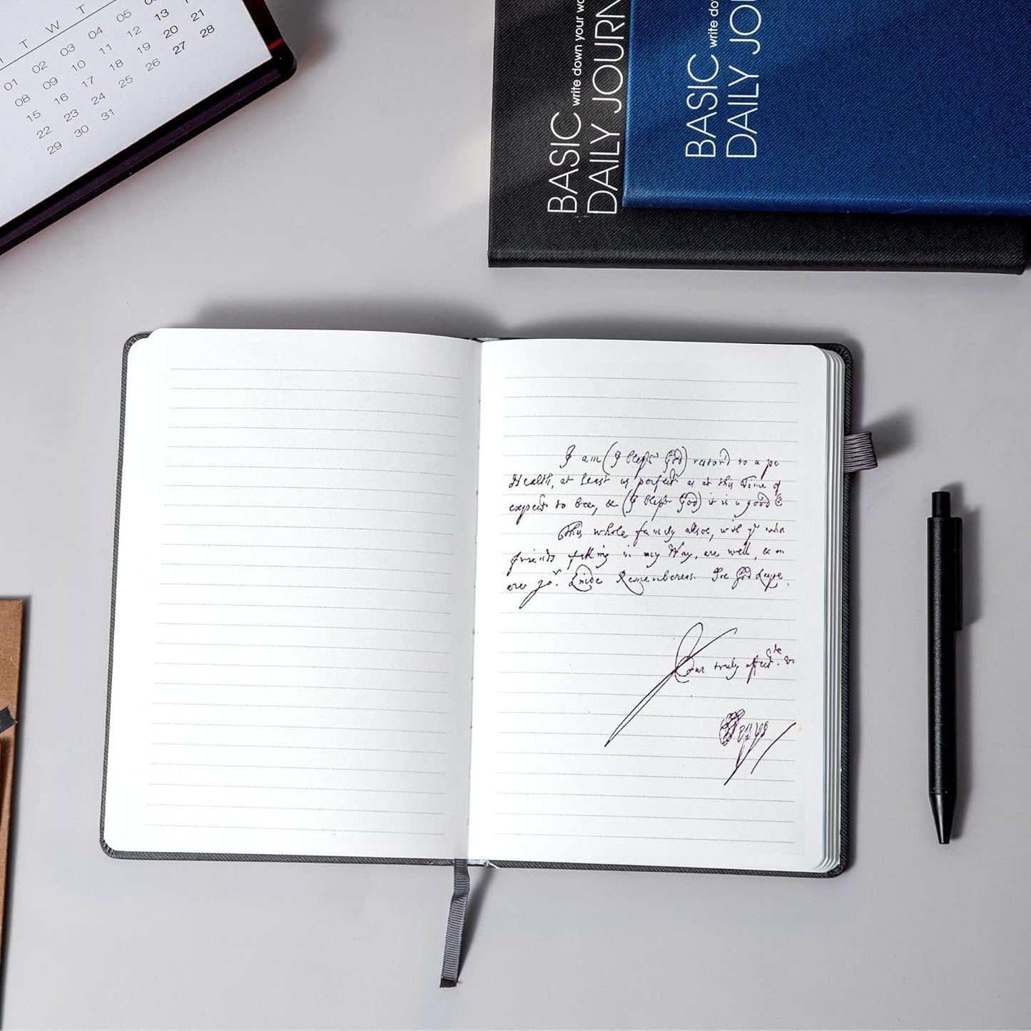 CAGIE Journal Notebook for Women Men, Hardcover Lined Notebooks Journals for Writing Work Journaling Note Taking Diary with Pen Loop (Black Ruled), Gifts, 5.7" x 8.3", 196 Pages