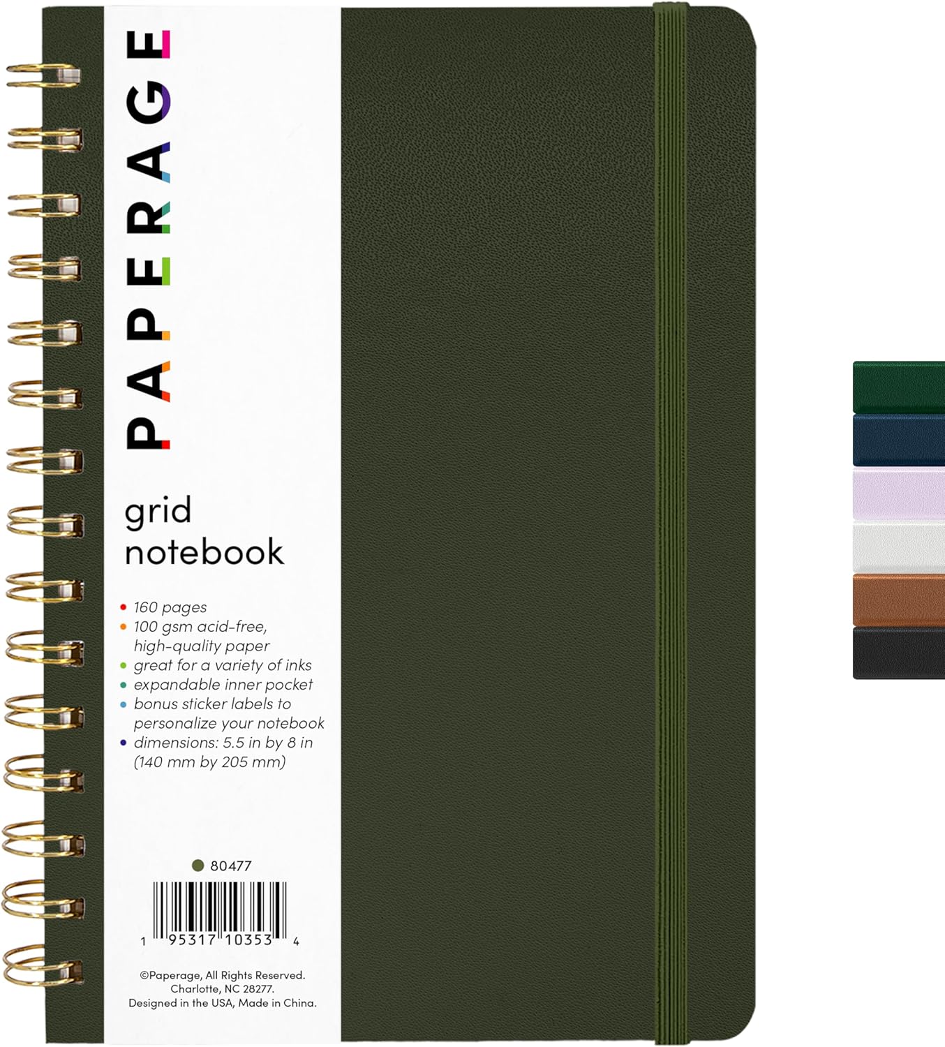 PAPERAGE Lined Spiral Journal Notebook, (Black), 160 Pages, Hardcover Journal for Women & Men, Medium 5.5 in x 8 in - 100 GSM, Thick Paper, Spiral Notebook for Work, School & Journaling