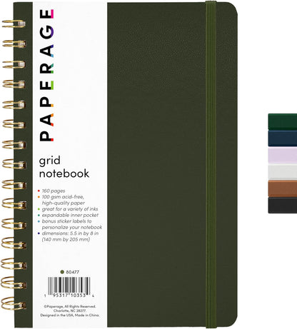 PAPERAGE Lined Spiral Journal Notebook, (Black), 160 Pages, Hardcover Journal for Women & Men, Medium 5.5 in x 8 in - 100 GSM, Thick Paper, Spiral Notebook for Work, School & Journaling