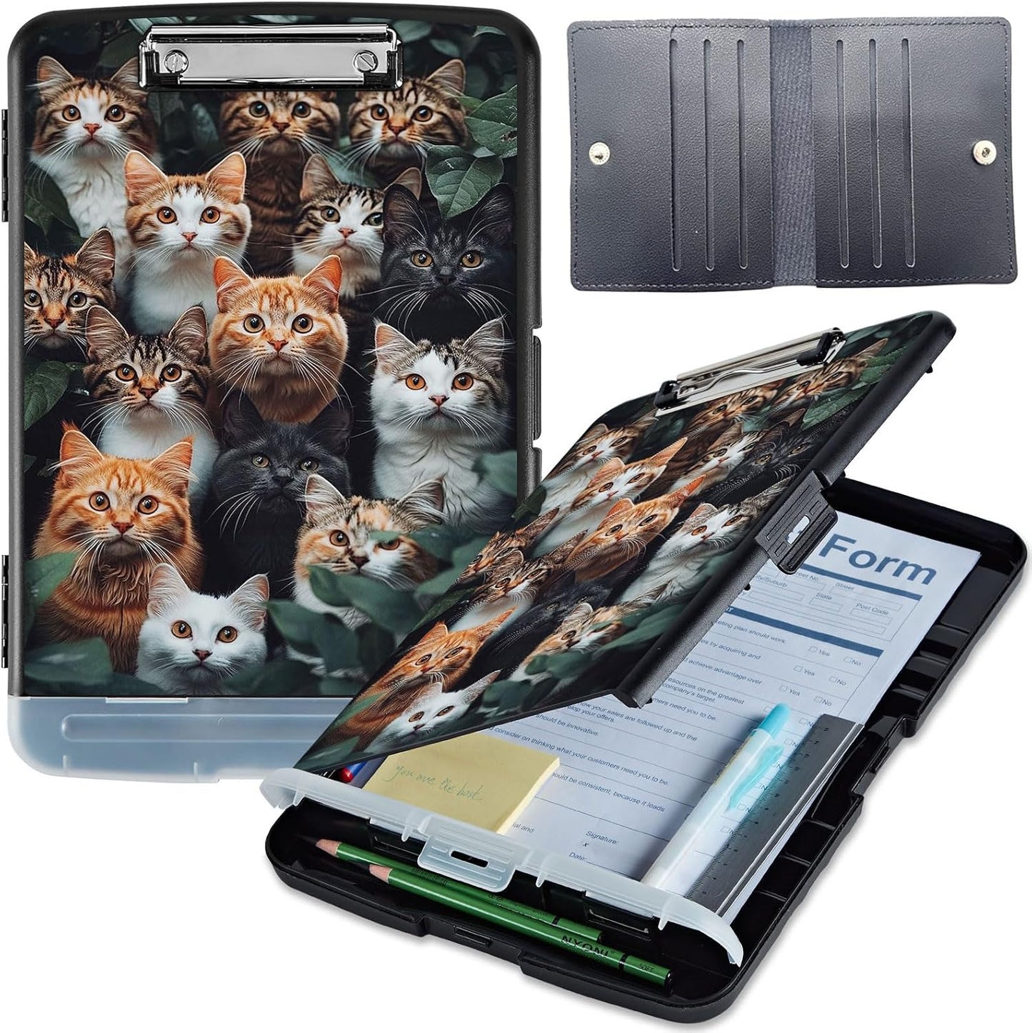Clipboard with Storage, Heavy-Duty Side-Opening Folder with Pen Holder, Durable Plastic Nursing Clipboard for Nurses, Teachers, and Sales, Cow Prints 02