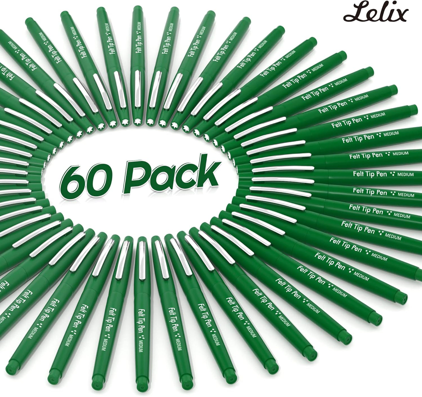 Lelix Felt Tip Pens, 15 Black Pack, 0.7mm Medium Point, Felt Tip Markers Pens for Journaling, Writing, Note Taking, Planner, Perfect for School Office and Art Supplies