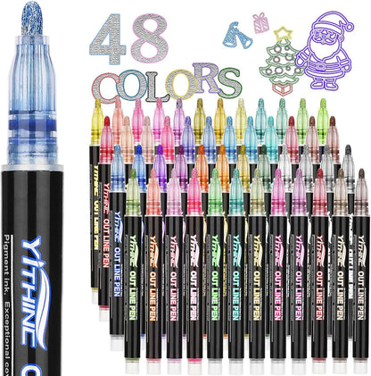 Outline Markers, 12 Metallic Shimmer Glitter Gel Pens, Tween Teen Girl Gifts Trendy Stuff, Cool Cute Art Craft School Drawing Supplies, Birthday Fun Kits for Kids Girls Ages 4 6 8 10 12 Year Old