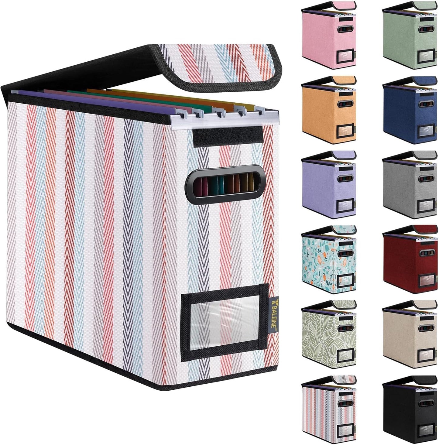 BALEINE File Organizer Box with Lid, Collapsible File Folder Organizer with Plastic Slide, Hanging File Folder Box for Office Document Storage (1 Pack, Black)