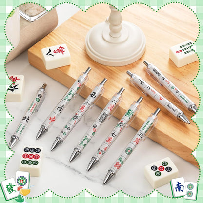 Ireer 8 Pcs Ballpoint Pens for Women 1.00 mm Cute Black Ink Pens Fine Point Smooth Writing for Journaling Aesthetic Office Supplies (Mahjong)