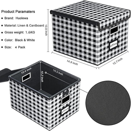 Huolewa Upgraded Portable File Organizer Box with Lid, Collapsible Linen Hanging Filing Storage Boxes with Plastic Slides, Decorative Home/Office Filing System Box for File and Folders Storage (Gray)