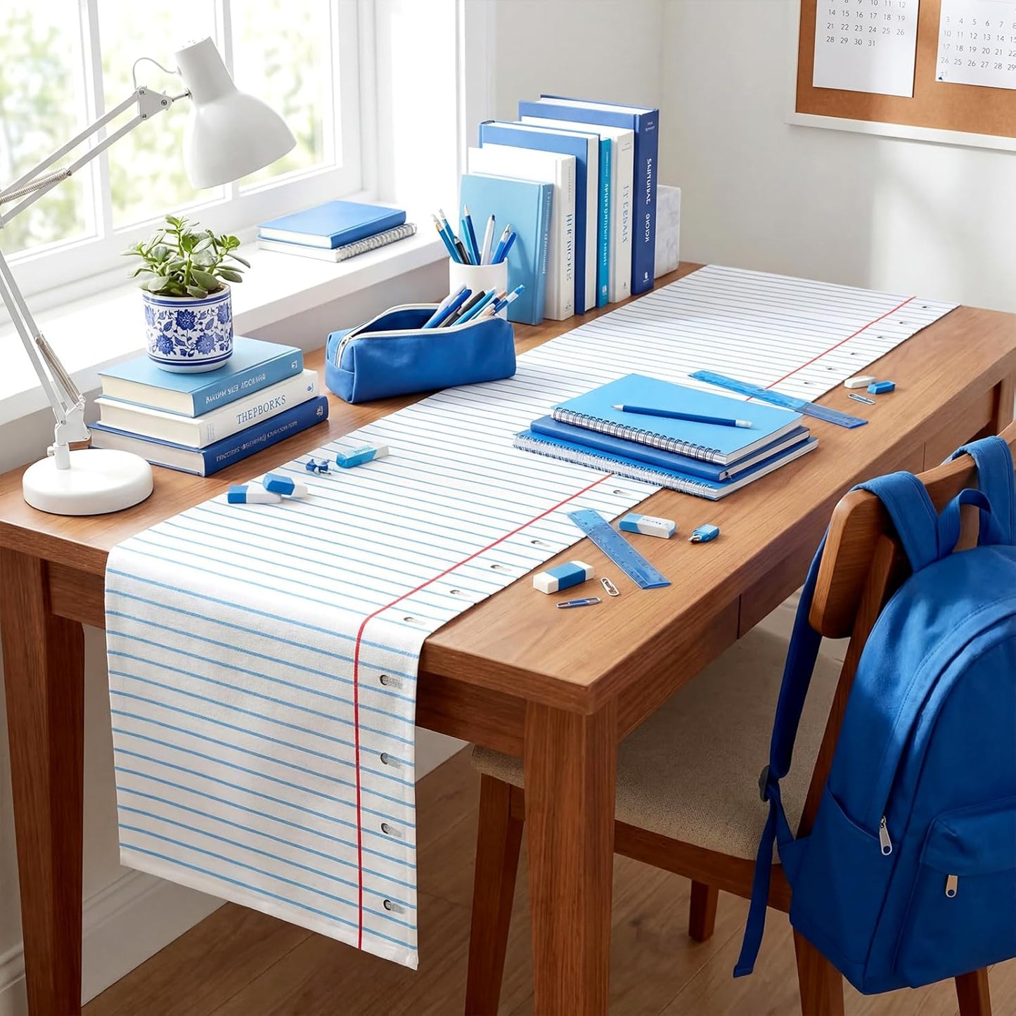 Breling 4 Pcs Preschool Graduation Decorations Table Runner Kindergarten Graduation Tablecloth Composition Pencil Crayon Ruler Notebook Table Runner for School Dining Room Classroom Party Decoration