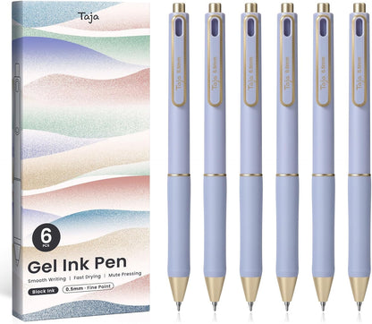 Taja Gel Pens, 6 Pcs Quick Dry Black Gel Ink Pens, 0.5mm Fine Point Smooth Writing Pens for Journaling and Note Taking, Cute Aesthetic Pens for Women & Men-Pastel