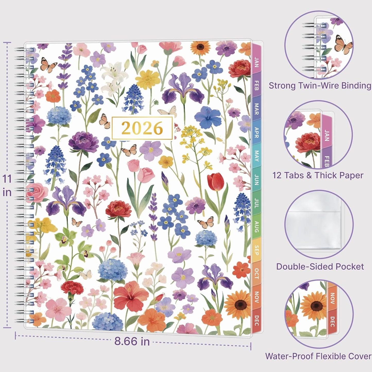 2026 Appointment Book, 30 Minutes-Hourly, Weekly ＆ Monthly Calendar Planner 2026, Jan 2026 - Dec 2026, 8.5'' x 11'', 2026 Daily Planner with Tabs ＆Pocket, Flexible Cover, Great for Office, Home, School