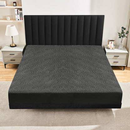 Sufdari Mattress Protector,Waterproof 18" Deep Pocket Mattress Cover Fitted Sheet Style with Elastic Rubber Band,Washable and Easy Care-Black,Queen