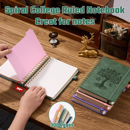 Ovesmusl Hardcover Spiral Notebook 8.5" x 11" with 5 Removable Dividers 300 Pages Leather 5 Subject Notebook College Ruled 100GSM Large Spiral Notebooks for Work Thick Lined Journal for Women, Green