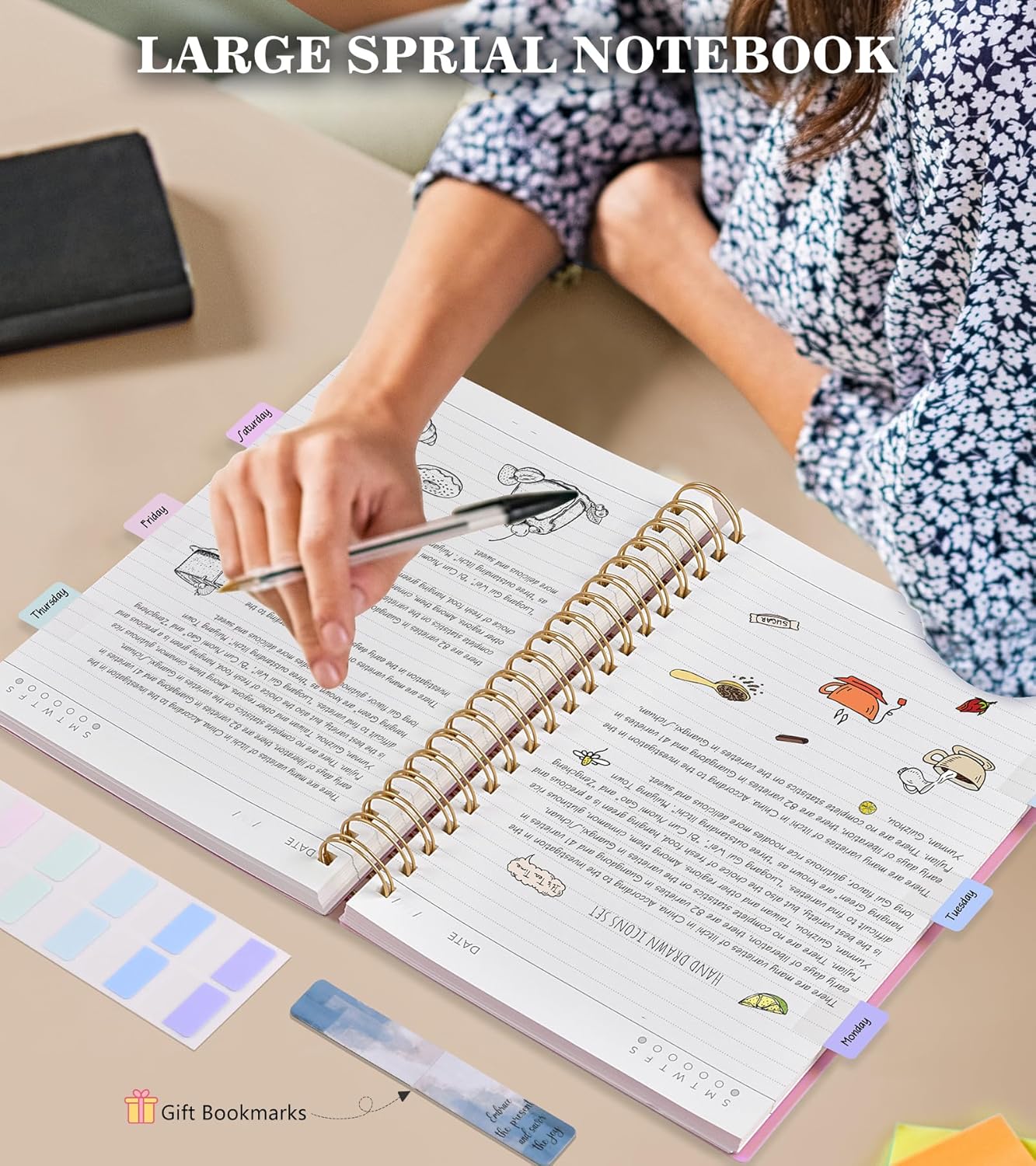 MUAHLIUB Spiral Notebook Journal College Ruled, 360 Pages Lined Thick Journals for Women Men, B5 Big Notebooks with 100GSM Paper, Spiral Bound Journaling for Writing Work School Black 7.6"×10"