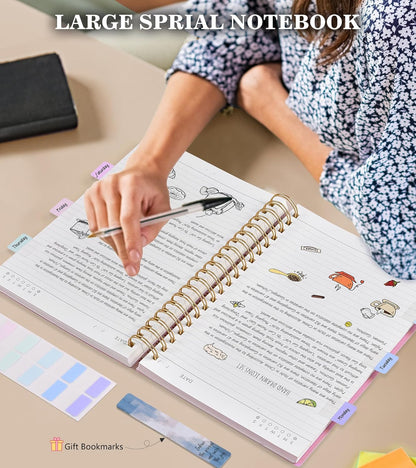 MUAHLIUB Spiral Notebook Journal College Ruled, 360 Pages Lined Thick Journals for Women Men, B5 Big Notebooks with 100GSM Paper, Spiral Bound Journaling for Writing Work School Black 7.6"×10"