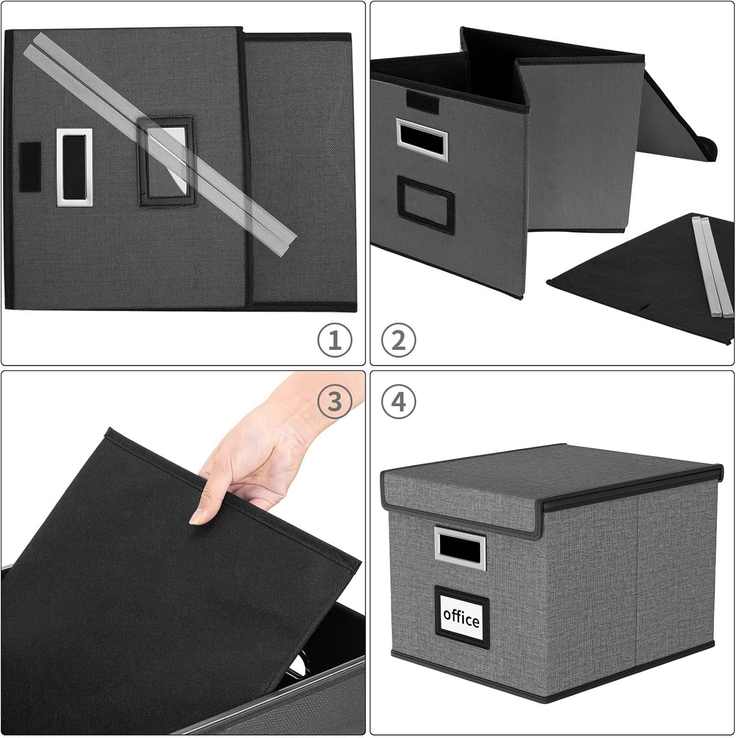 Huolewa Upgraded Portable File Organizer Box with Lid, Collapsible Linen Hanging Filing Storage Boxes with Plastic Slides, Decorative Home/Office Filing System Box for File and Folders Storage (Gray)