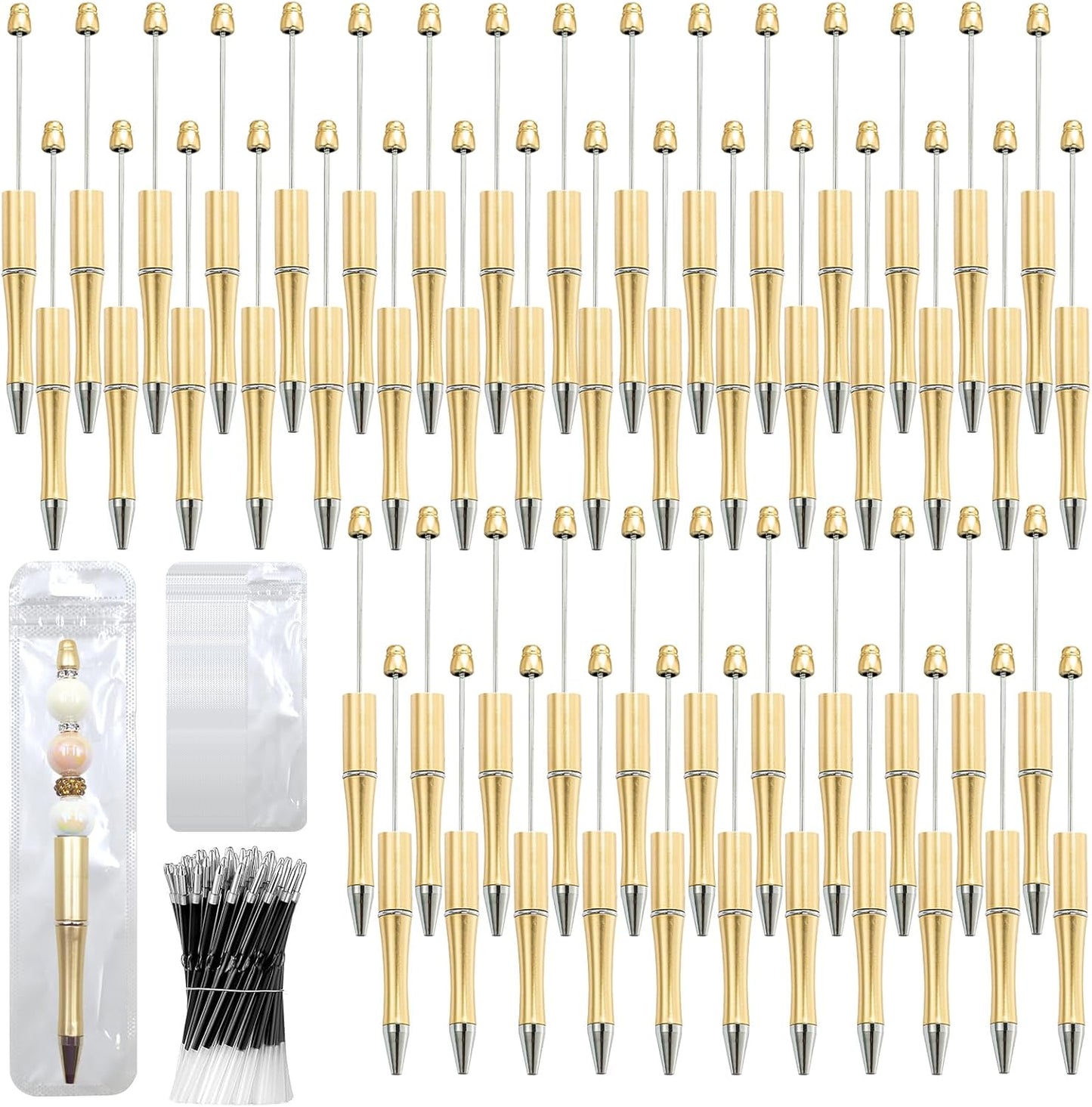 150 Pieces DIY Beadable Pen Kit – 50 Plastic Ballpoint Pens with Refills & Bags, Beads Not Included – School Supplies, Office Accessories & Craft Gifts for Students & Teachers (Multicolor)