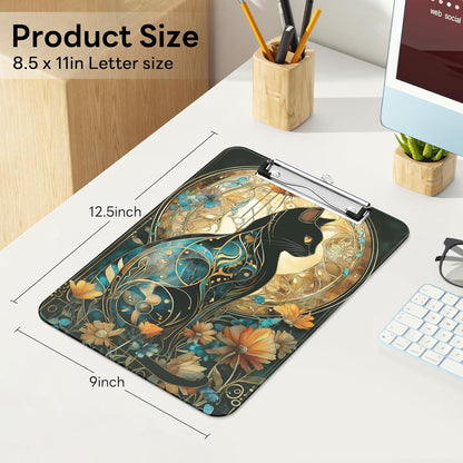 Plastic Cute Clipboard Low-Profile Metal Clip, A4 Letter Size 9 x 12.5 in, 8.5 x 11 Paper Clip Board for Teachers, Nurses, Classroom,Cute Black Cats