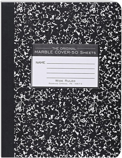 ROARING SPRING Hard Cover Composition Notebook, 4 Pack, Blue Marble Comp Book, 9.75″ x 7.5″, Unruled Blank Paper, 100 Sheets (200 Pages), Made in USA