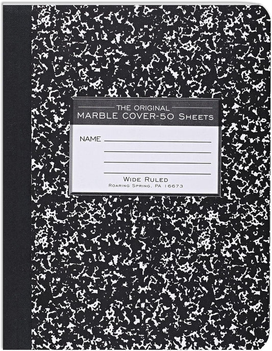 ROARING SPRING Hard Cover Composition Notebook, 4 Pack, Blue Marble Comp Book, 9.75″ x 7.5″, Unruled Blank Paper, 100 Sheets (200 Pages), Made in USA