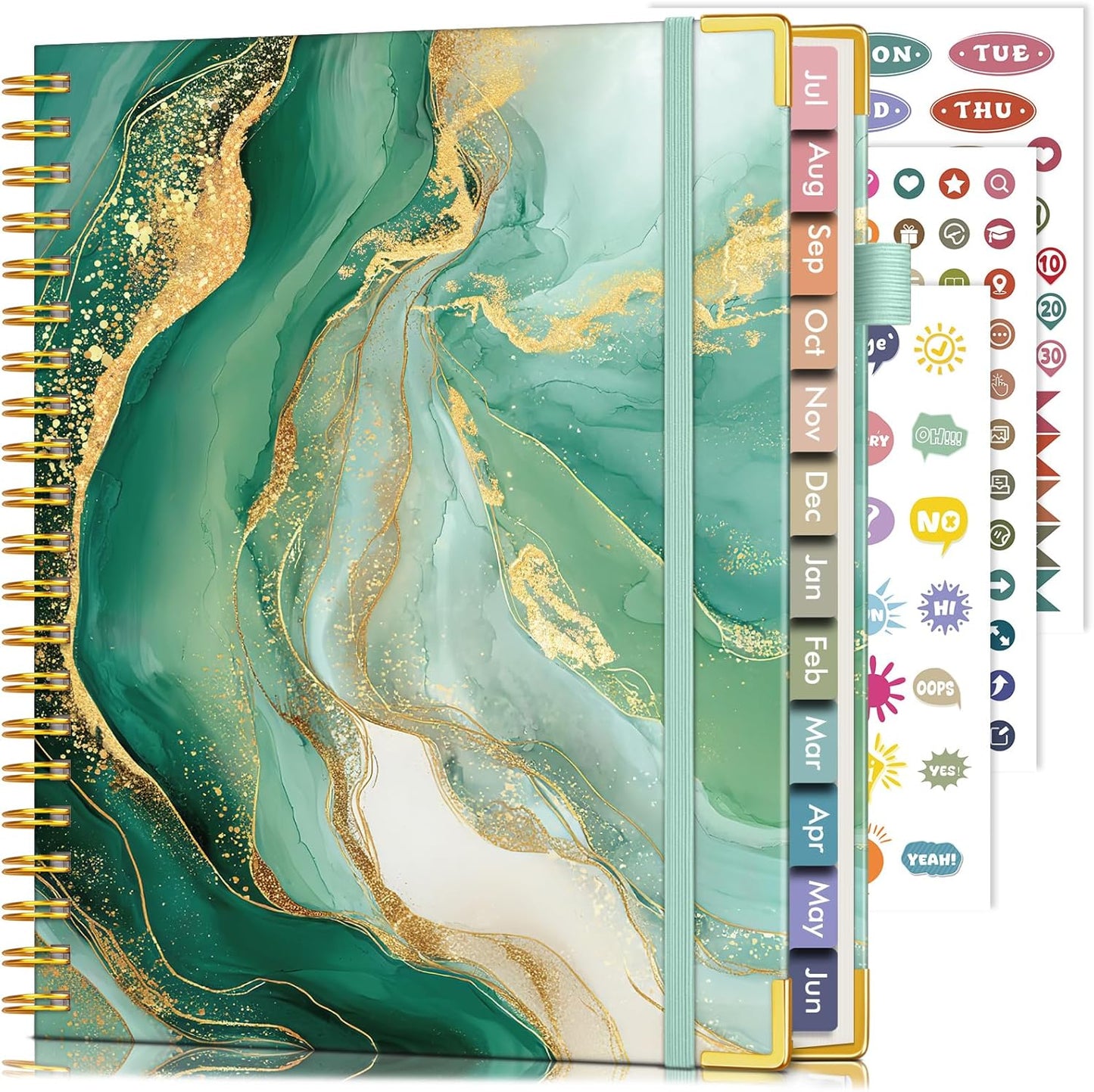 2026 Planner, Weekly and Monthly Calendar Planner from January 2026 - December 2026, 8.5" x 11" Hardcover Leather Hourly Appointment Book with Tabs, Spiral Daily Planners for School Work Home, Green