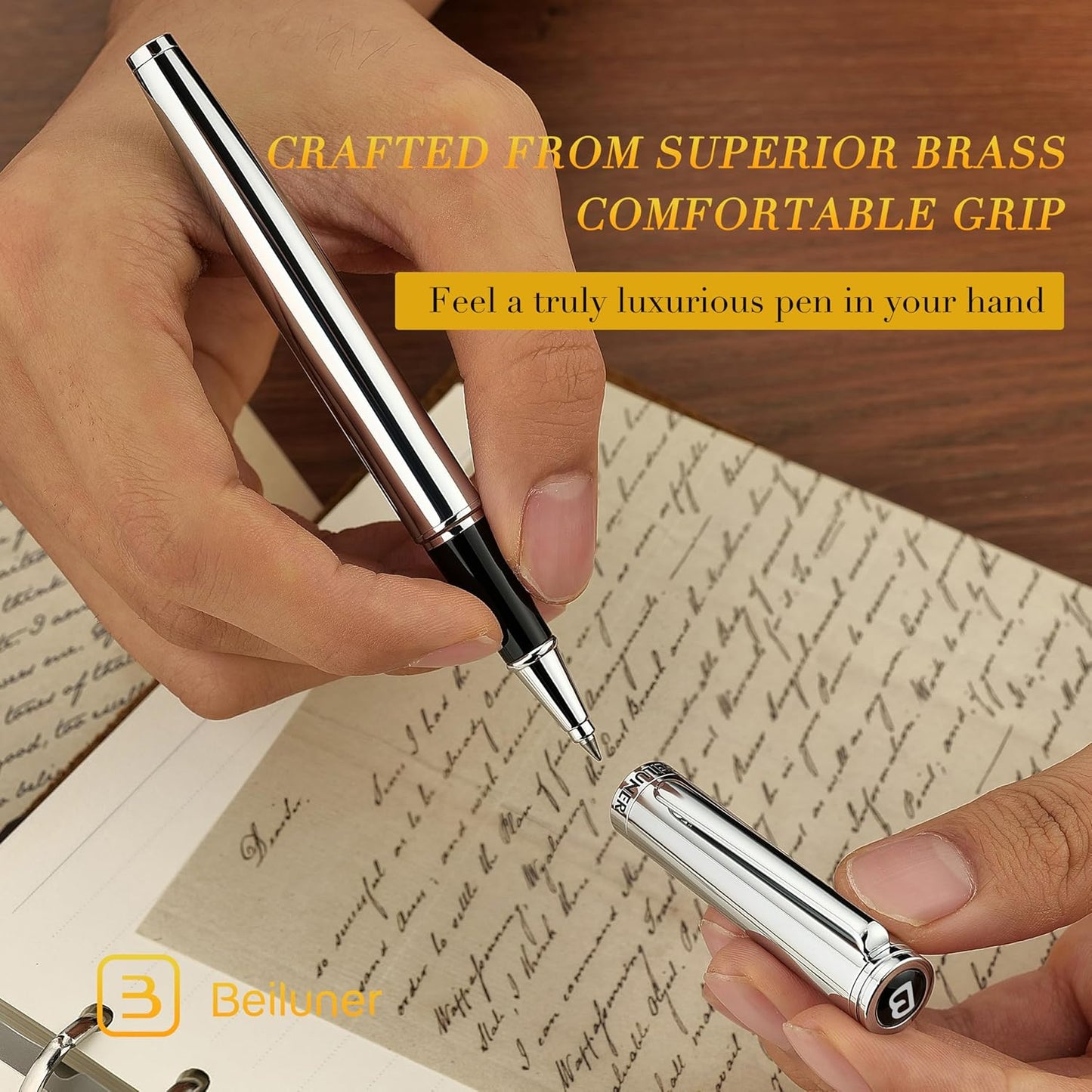 BEILUNER Luxury Rollerball Pen, Stunning Green Lacquer with 24K Gold Trim,Noble and Elegant Designs,Schneider Ink Refill, Best Gift Set for Men & Women, Refillable, Executive Writing, Nice Pens