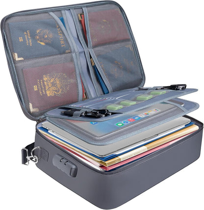 BALEINE Fireproof Document Box with Lock, Portable Fireproof Document Bag Waterproof Fire Proof File Boxes for Documents, File Organizer Box for Important Paperwork (Pink, 15''x11''x4'')