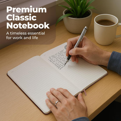Classic Lined Journal Notebook 8.5x11" A4 Hardcover Leather - Brown - 200 Pages College Ruled Large with Sticky Tabs, Pockets, and Pen Loop for Writing and Journaling - Big Hardback Men and Women