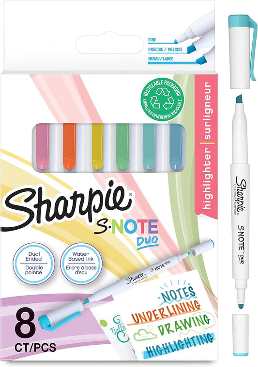 Sharpie S-Note Highlighter Pens | Part Art Marker Pen, Part Highlighter to Draw, Write & More | Assorted Pastel Colours | Chisel Tip | 4 Count