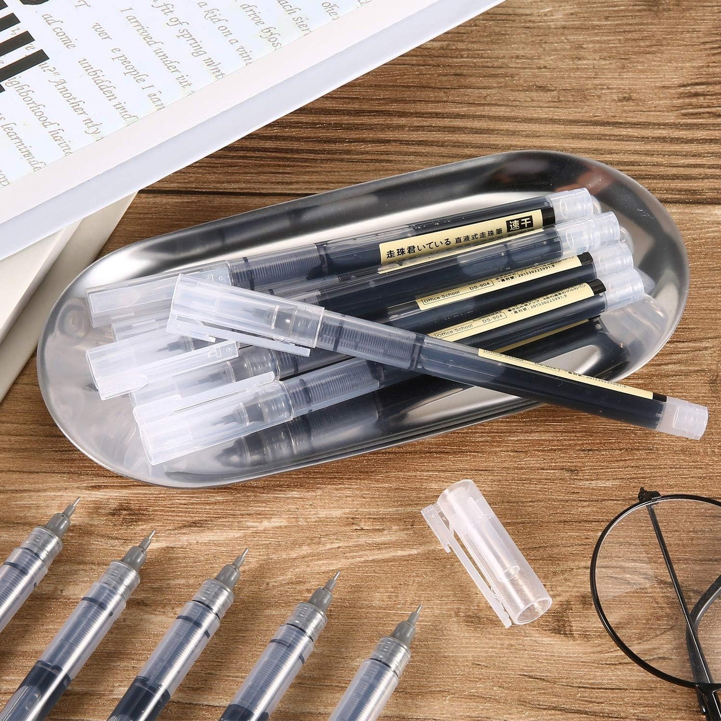 Frienda 12 Pieces Rolling Ball Pens 0.5 mm Japanese Quick Drying Fine Point Pens Liquid Ink Smooth Writing for Office Student Back to School Supplies(Multicolor)