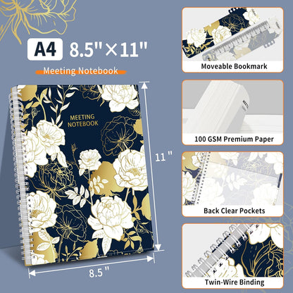 SUNEE Half Meeting Half Note - 7.5"x10" Professional Notebooks for Work - 160 Pages, B5 Size Project Planner, Spiral Meeting Agenda/Minutes Organizer for Women Men, Note Taking, Office & Business