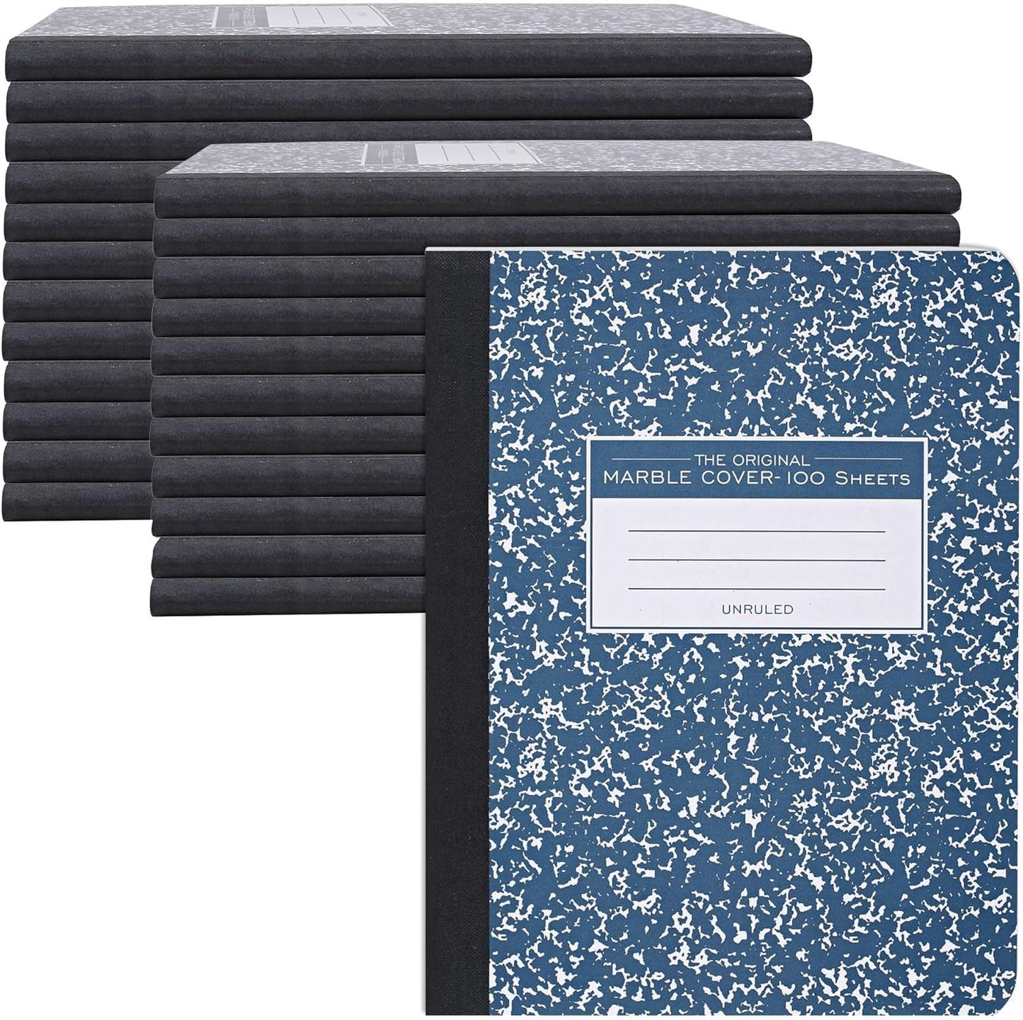 ROARING SPRING Hard Cover Composition Notebook, 4 Pack, Blue Marble Comp Book, 9.75″ x 7.5″, Unruled Blank Paper, 100 Sheets (200 Pages), Made in USA