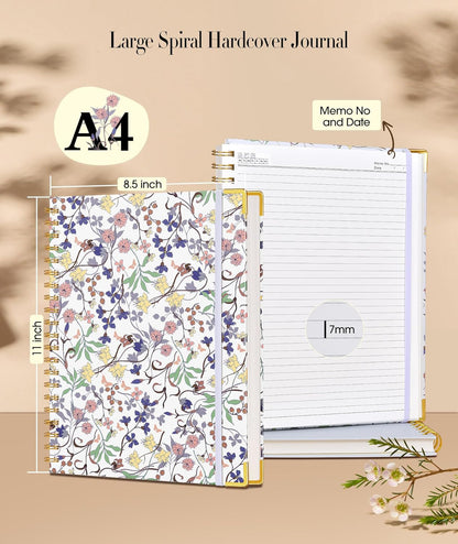 Cute Spiral Notebook Journal for Women, 200 Pages Lined Notebooks 8.5” x 11”, A4 Large Hardcover Spiral Journals with 100 GSM Thick Paper, College Ruled Notebook for Writing Work School, Orange Floral