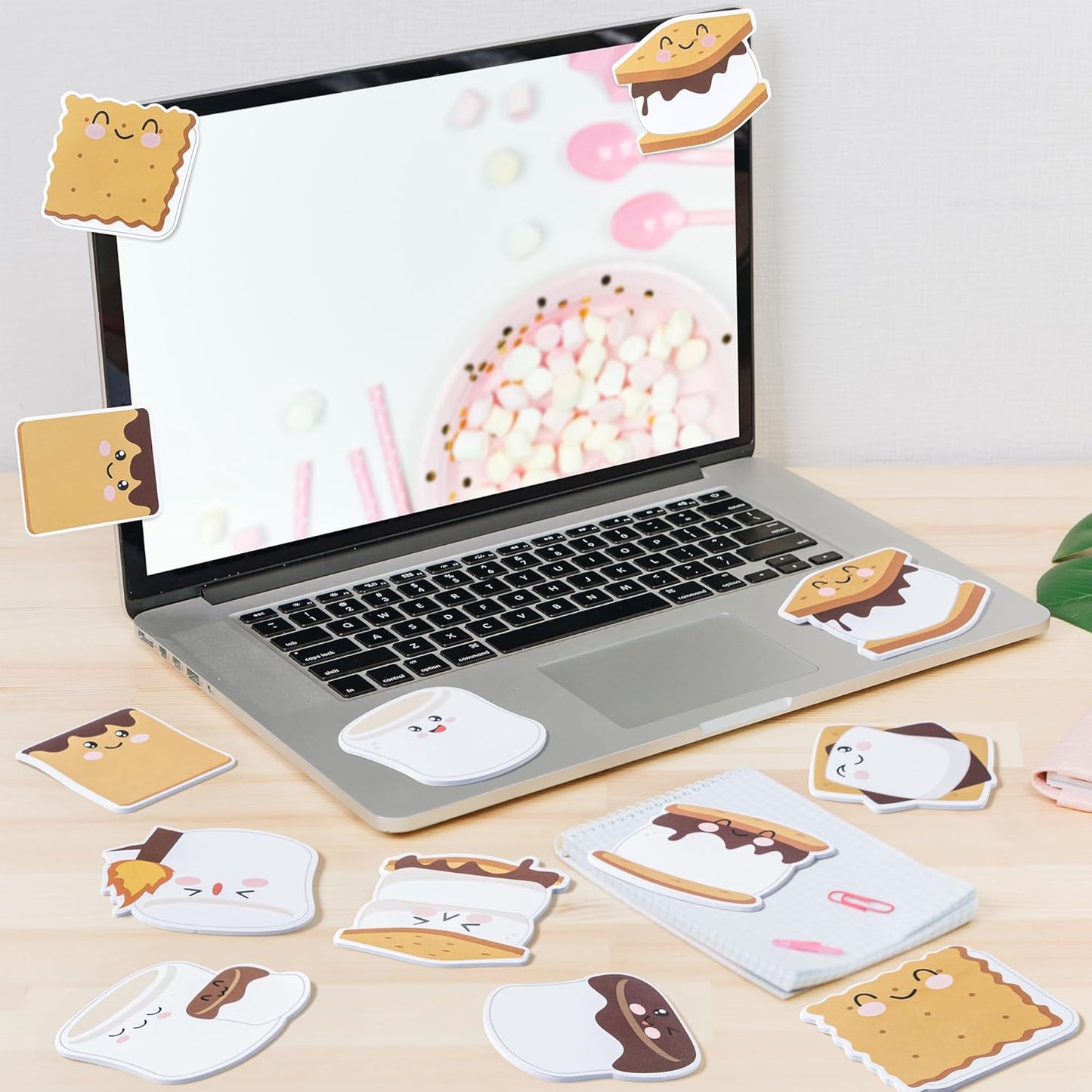 CJiangpo 30Pcs Marshmallow Sticky Notes Pads, 600 Sheets Cute Self Stick Notepad Memo Pads Funny Cartoon Page Marker Classroom Rewards Camping Themed Gift