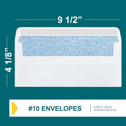 #10 Left Window Envelopes Self Seal - 20/pack - 4 1/8 x 9 1/2 inch - Business Envelopes with Flip & Seal Closure, Security Tinted for Invoices & Statements - White Letter Size