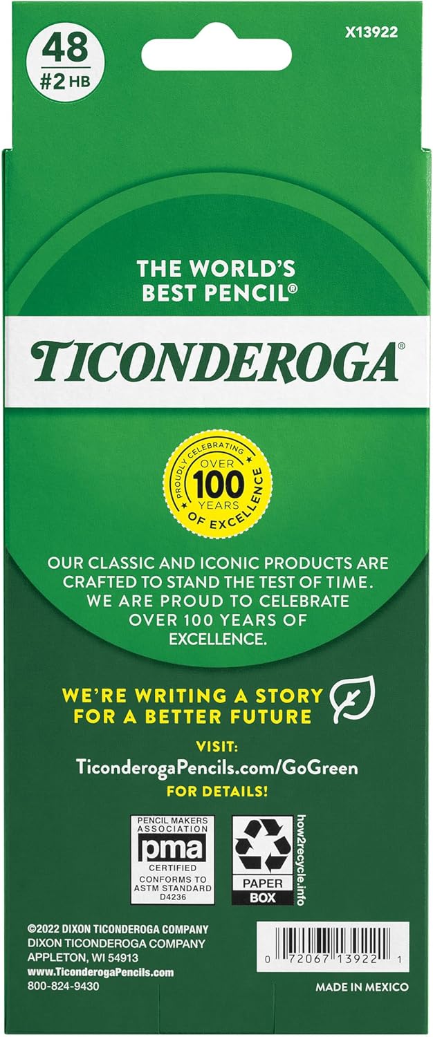 Ticonderoga Wood-Cased Pencils, Pre-Sharpened, 2 HB Soft, Yellow, 12 Count