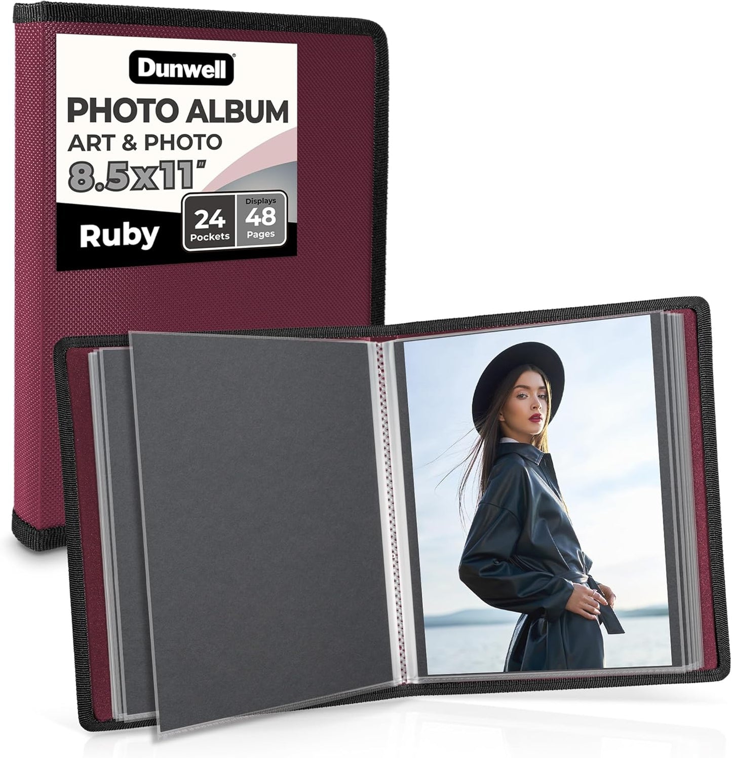 Dunwell Art Portfolio 8.5x11 Folder (Silver), Mounting Paper, Portfolio Binder for Artwork and 8.5 x 11 Documents Art Folder, 24 Pockets Display 48 Pages, Acid-Free Poly Presentation Book
