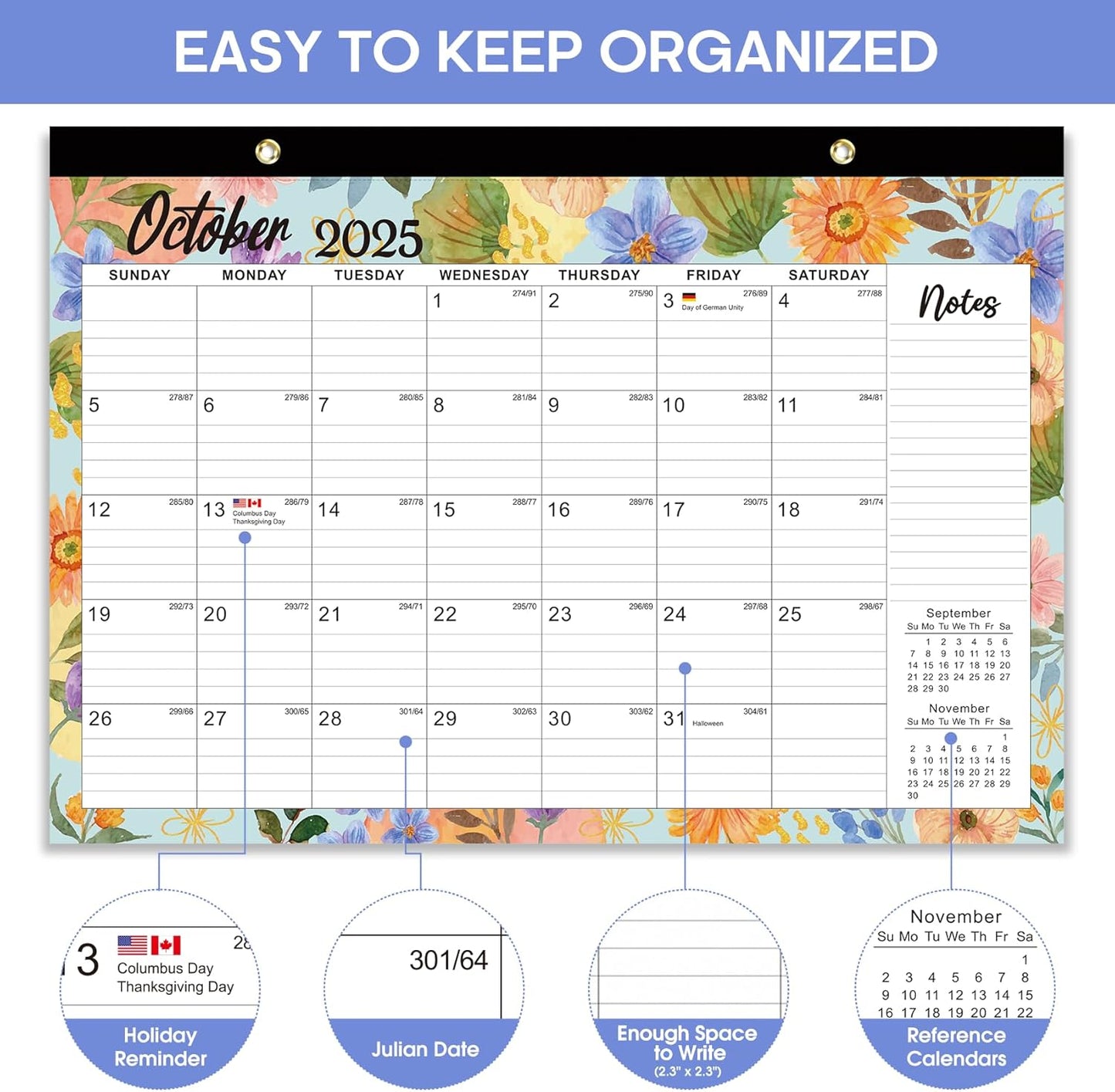 Desk Calendar 2026-2027, 21-Month Calendar Runs Until June 2027, Large 17" x 12" Monthly Desktop & Wall Calendar for Home & Office - Floral