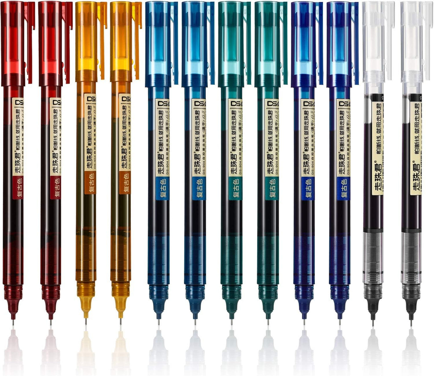 Frienda 12 Pieces Rolling Ball Pens 0.5 mm Japanese Quick Drying Fine Point Pens Liquid Ink Smooth Writing for Office Student Back to School Supplies(Multicolor)