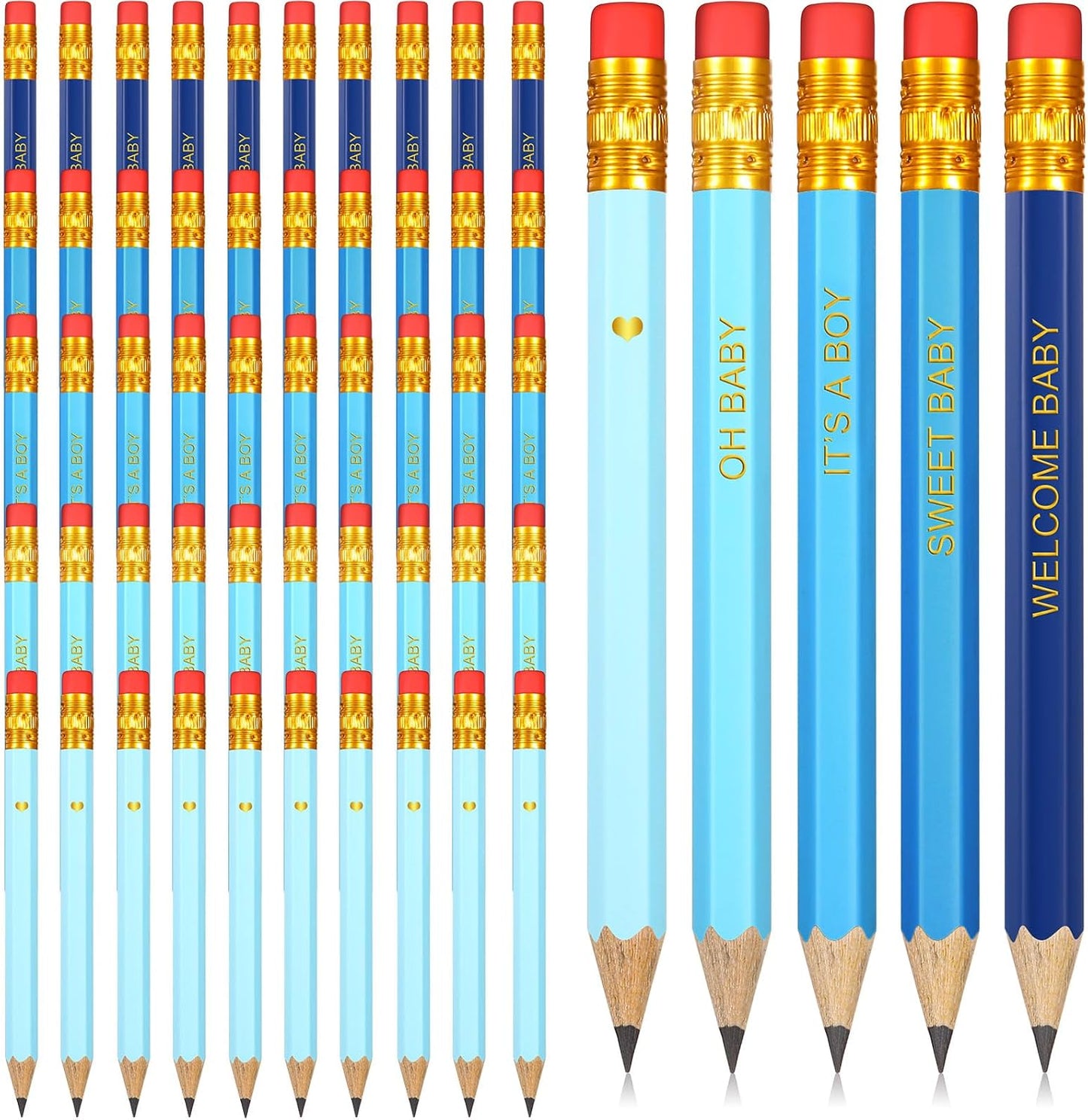 Crtiin 50 Pieces Baby Shower Pencils for Activities Mini Golf Half Pencils, Presharpened with Erasers, 4 Inch(Wood Color,Simple Style)