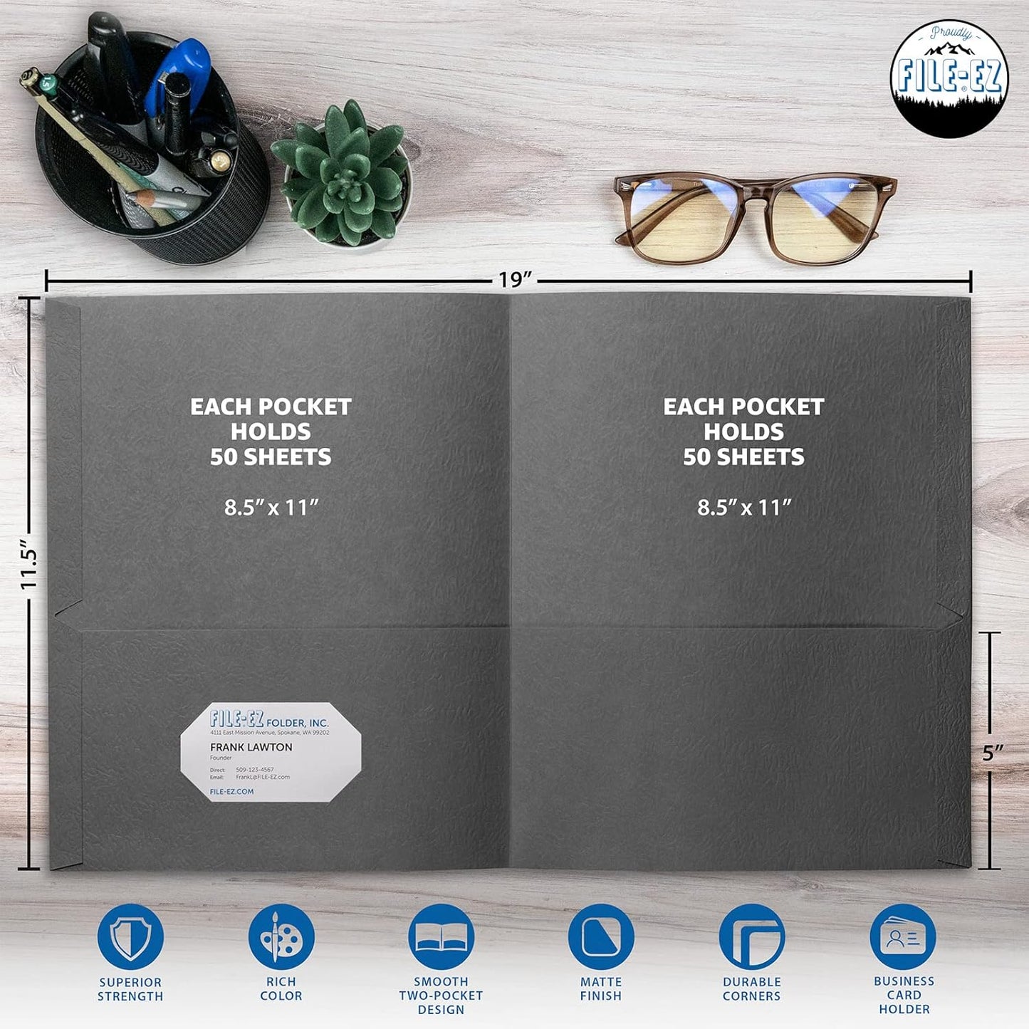 FILE-EZ Two-Pocket Folders, Navy Dark Blue, 25-Pack, Textured Paper, Letter Size (EZ-32523)