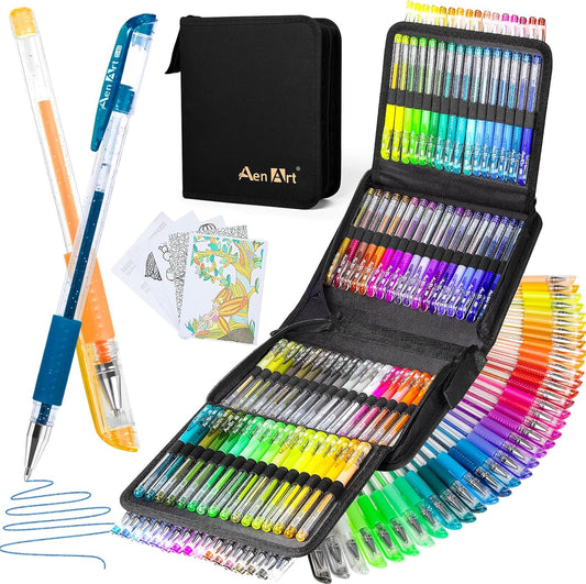Aen Art Glitter Gel Pens, 100 Color Glitter Pen Set for Making Cards, 30% More Ink Neon Glitter Gel Marker for Adult Coloring Books, Journaling Crafting Doodling Drawing