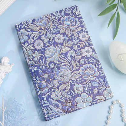Hardcover Lined Journal - 224 Pages 100GSM Thick Paper A5 Notebook with Gilded Edges, Elegant Blue Damask Floral Pattern, Classic Aesthetic Diary for Women