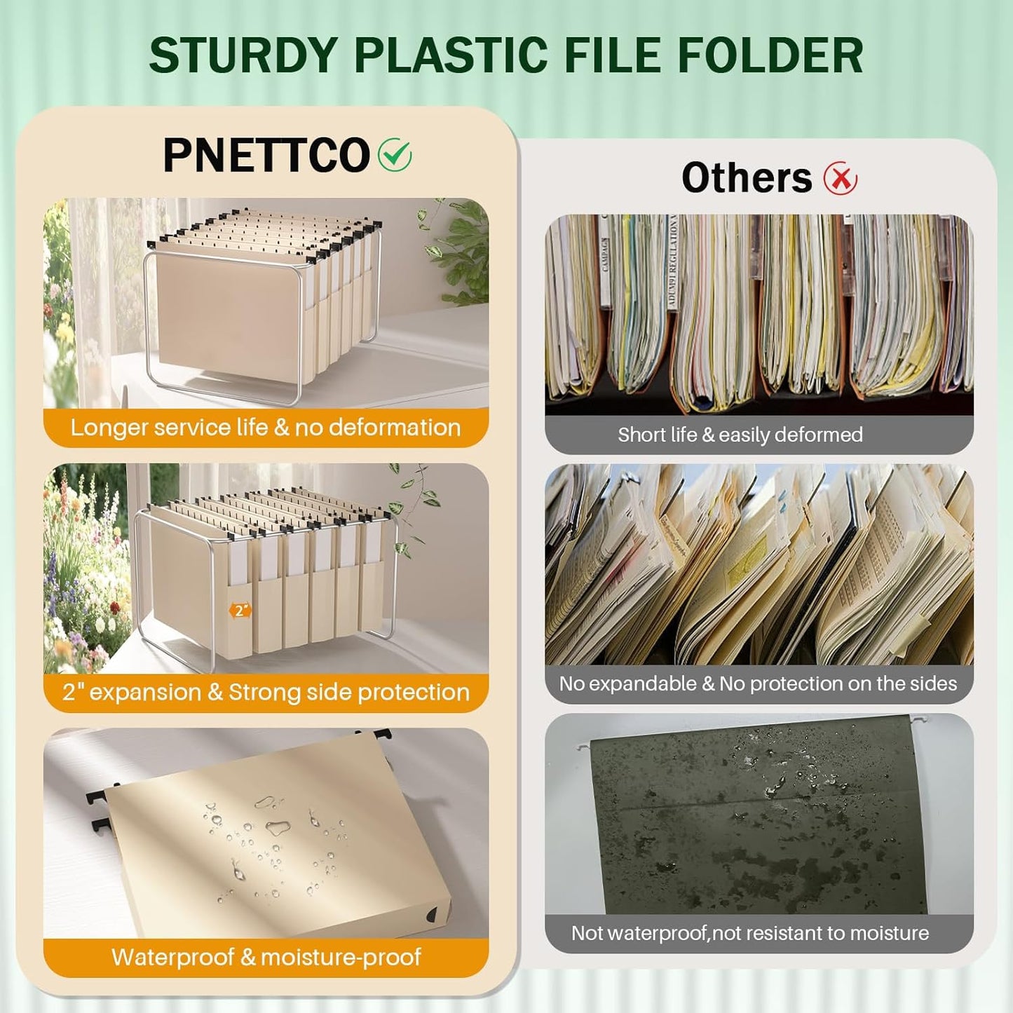12 Pack Hanging File Folders, Blue Hanging File Folders, Plastic File Folder Hanging with Tabs, Filing Cabinet Folders Organizer Letter Size Paper Storage - Home Schoool Office Supplies