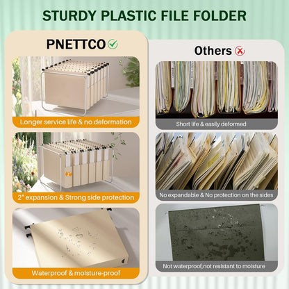 12 Pack Hanging File Folders, Blue Hanging File Folders, Plastic File Folder Hanging with Tabs, Filing Cabinet Folders Organizer Letter Size Paper Storage - Home Schoool Office Supplies